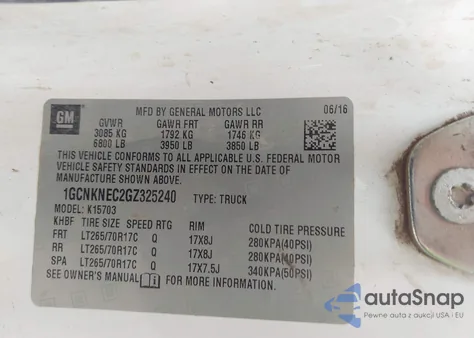 2016 Chevrolet Silverado 1500 Wt z USA, uszkodzony, nr VIN 1GCNKNEC2GZ325240